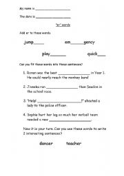 English worksheet: er,ar,ue words