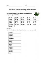 English Worksheet: How Much Is the Word Worth?