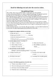 English Worksheet: My girlfriend Mary