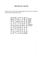 English worksheet: Word Search Animals 2