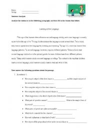 English Worksheet: Sentence analysis