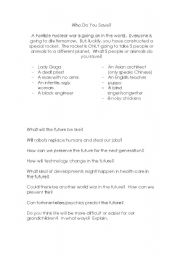 English Worksheet: Who Do You Save and Future Discussion