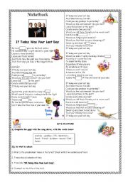 English Worksheet: SONG: If Today Was Your Last Day - Nickelback