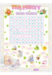 English Worksheet: Tea Party Wordsearch