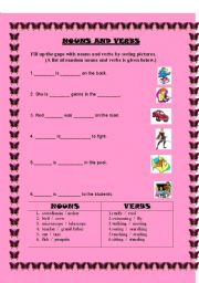 English worksheet: NOUNS AND VERBS