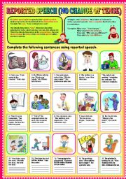 English Worksheet: REPORTED SPEECH (NO CHANGE OF TENSE) PART 1 + KEY