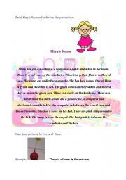 English Worksheet: Marys Room- Preposition Exercise