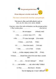 English worksheet: the present perfect tense