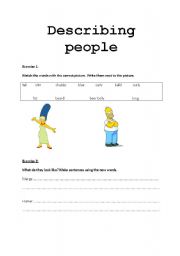 English worksheet: describing people