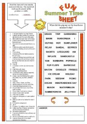 English Worksheet: Fun Sheet Theme: Summer Time