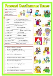 Present Continuous Tense (B/W & Keys)