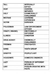 English Worksheet: Politicaly correct game cards