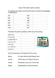 English Worksheet: MONTHS, DAYS AND SEASONS !!!