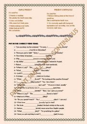 English Worksheet: PRESENT SIMPLE AND CONTINUOUS