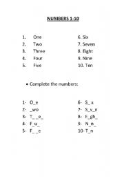 English worksheet: Numbers