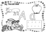 English Worksheet: say trace and color a-b-c