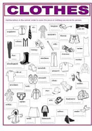 English Worksheet: Clothes (anagrams)