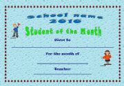 CERTIFICATE - STUDENT OF THE MONTH