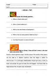 English worksheet: special days : test step 7 - Diwali