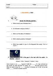English worksheet: special days : test step 8 - Halloween