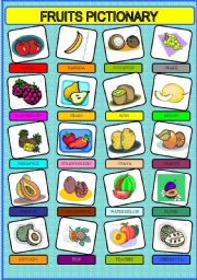 English Worksheet: FRUITS PICTIONARY