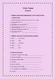 English Worksheet: Verb to be Exercises Review