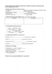 English Worksheet: General exercises about countable, present tenses, comparative, pronouns and grammar quiz.