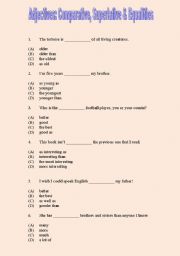 English Worksheet: Quizz on Adjective Comparative, Superlative and Equalities