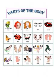 English Worksheet: Parts of the Body Picture Dictionary with B/W version