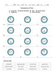 English Worksheet: Expressions of Time