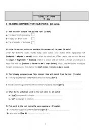 English Worksheet: end of term test N° 1(3rd form)