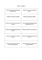 English worksheet: Game True or False