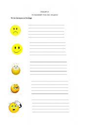 English worksheet: Writing worksheet with feelings part1