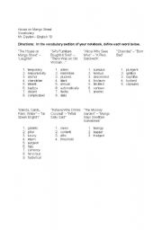 English worksheet: House on Mango Street - Vocabulary