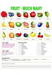 English Worksheet: FRUIT - MUCH, MANY