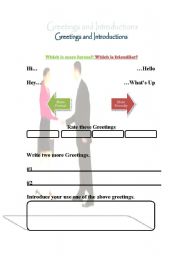 English worksheet: Greetings and Introductions