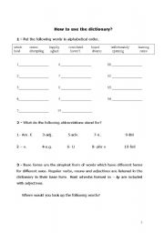 English Worksheet: Working with the dictionary