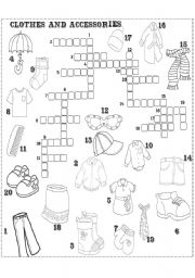 English Worksheet: clothes croosword