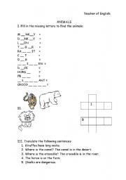 English worksheet: animals