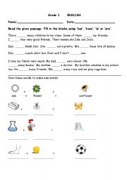 English Worksheet: Use of has/have/is/are and compound words