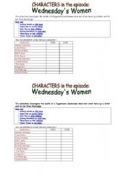 English worksheet: WEDNESDAYs WOMEN  from TV series COLD CASE  grid of characters 