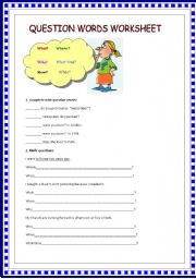 English Worksheet: question words worksheet