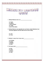 English worksheet: Marilyn Monroe Quiz