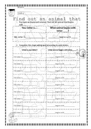 English Worksheet: Find out an animal that begins with