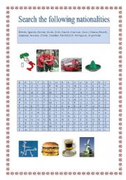 English worksheet: WORD SEARCH NATIONALITIES