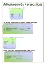 English Worksheet: PREPOSITIONS AFTER ADJECTIVES OR VERBS