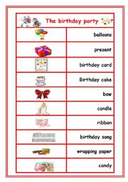 English worksheet: birthday vocabulary poster