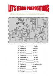 English Worksheet: LETS LEARN PREPOSITIONS