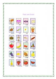 English worksheet: food and fruits