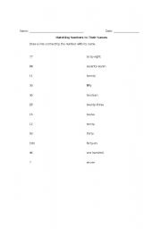 English Worksheet: Matching Numbers to Their Names